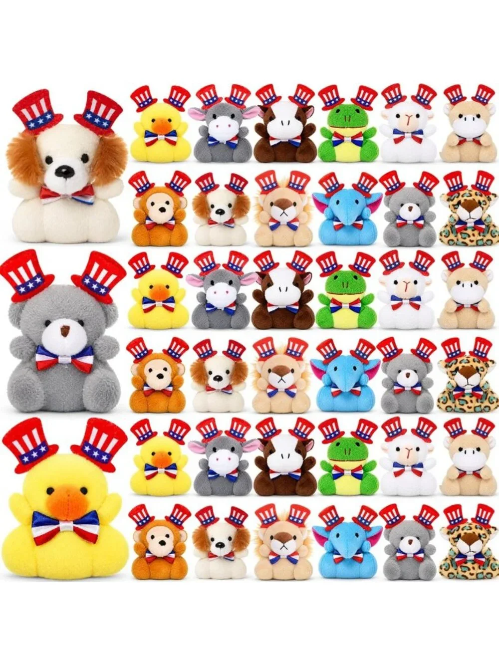36 Pcs Mini Patriotic Stuffed Animals - 4th of July Plushies & Keychains